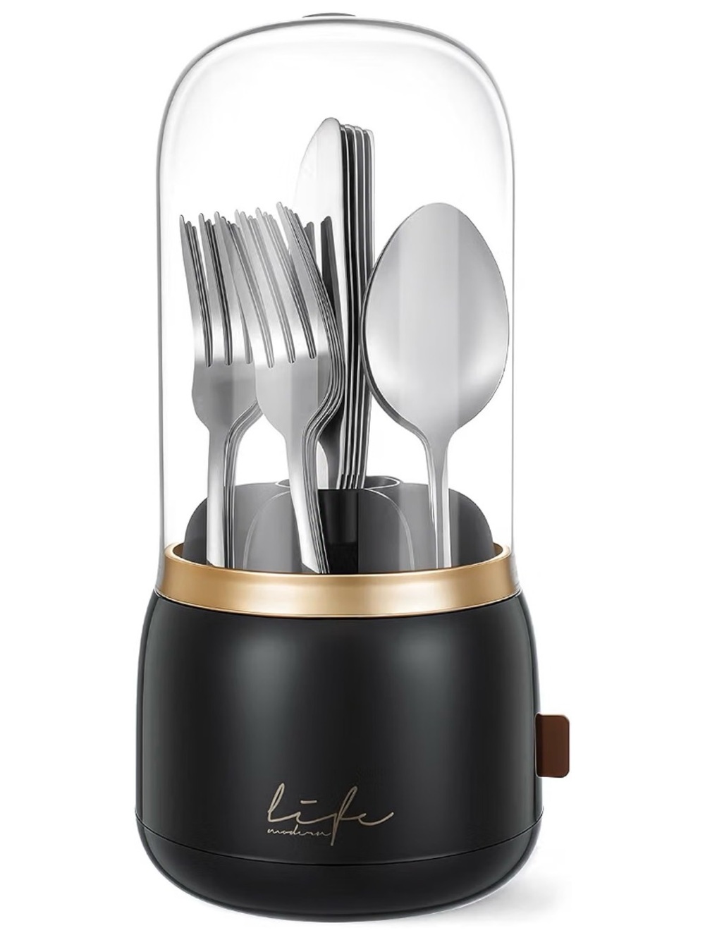 Black Cutlery Organizer with Gold tone Trim - Modern Utensil Caddy